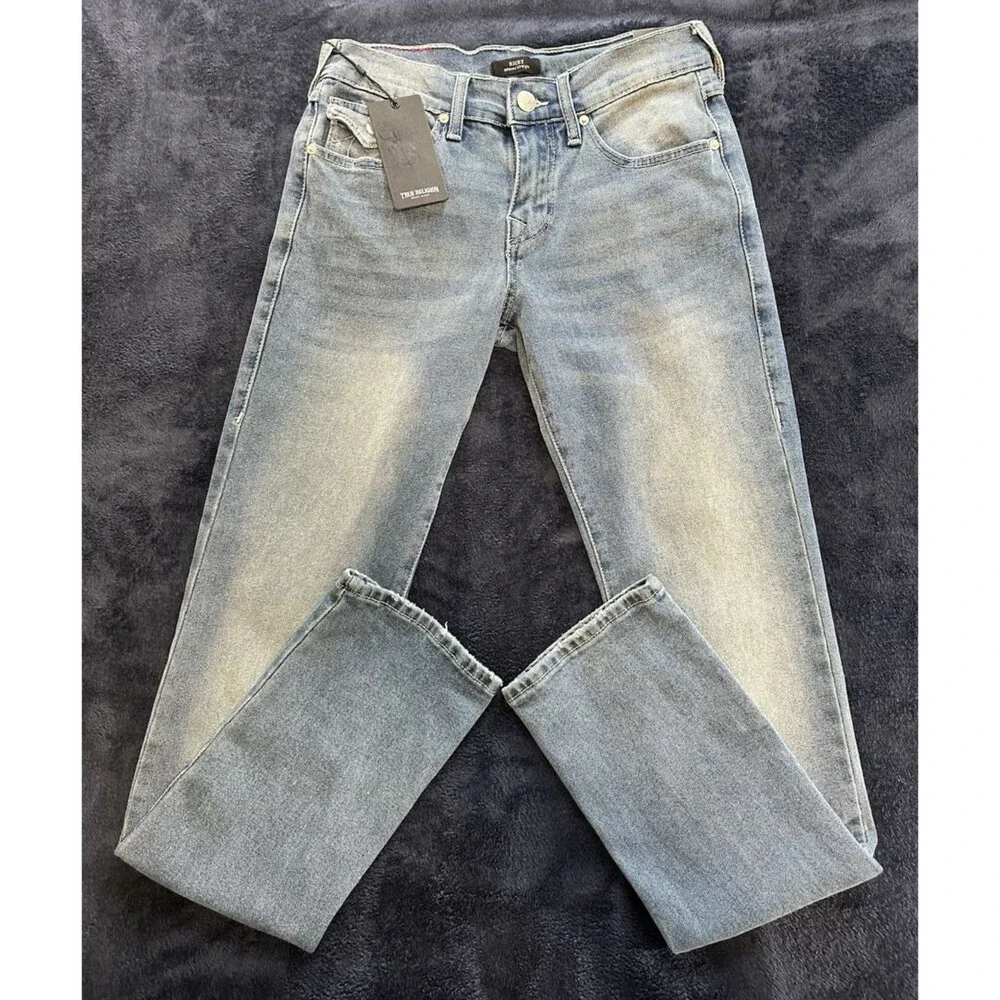 True Religion Ricky SN Flap Straight Fit Jeans Blue Men's 28x34 NWT